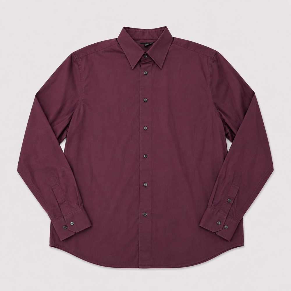 Express Design Studio Mens L Modern Fit Burgundy Stretch Dress Shirt Solid